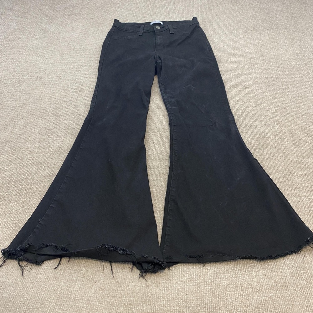 Judy Blue Super Flare Jeans Womens 5/27 Black High Rise Raw Hem Stretch Denim - Picture 1 of 12